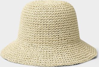Simons Womens Crocheted paper straw cloche hat