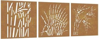 vidaXL Adorno Pared Jard&iacute;n 3 Uds Acero Corten Dise&ntilde;o Hierba 55x55 Cm Vidaxl