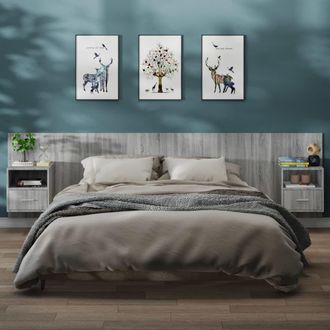 vidaXL Mesita De Noche De Pared 2 Unidades Color Gris Sonoma Vidaxl