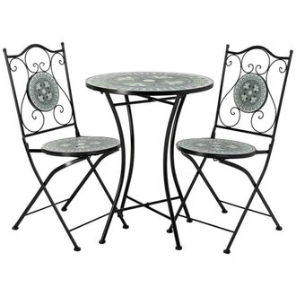 Wanderlust Deco Conjunto mesa y 2 sillas de forja y mosaico