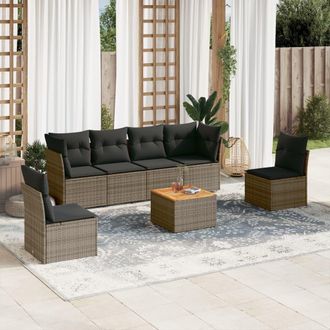 vidaXL Vidaxl - Set De Sof&aacute;s De Jard&iacute;n 7 Piezas Con Cojines Rat&aacute;n Pe Gris