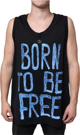 Dolce & Gabbana Zwarte Born To Be Free Mouwloos T-shirt - Heren - Tops zonder mouwen - Zwart - XL - Katoen - Tops