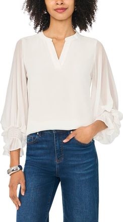 Vince Camuto Split Neck Long Sleeve Top in New Ivory at Nordstrom, Size X-Large
