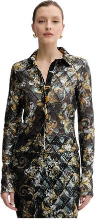 Versace Jeans Couture Overhemden, Dames, Veelkleurig, XS, Polyester, All-over Barok Jacquard Shirt