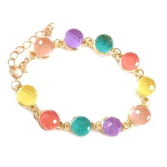 Generic 1Pcs Colorful Crystal Bead Bracelet Round Beads Chain Wrist Link Accessories Birthday Gift Clever Multicoloured