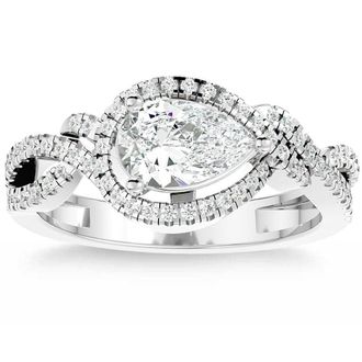 Pompeii3 1 1/2Ct TW Pear Shape Moissanite & Diamond Engagement Ring 10k Gold