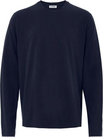 Jil Sander T-shirt met lange mouwen en geborduurd logo - Dames - Longsleeves - Blauw - 2XL - Katoen - Tops
