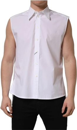 Dolce & Gabbana Overhemd - Heren - Korte mouwen Overhemden - Wit - XS - Katoen - Overhemden