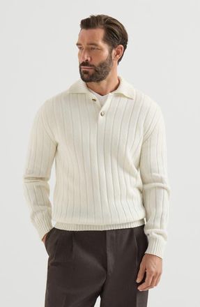 Brunello Cucinelli Cashmere ribbed knit polo in Panama at Nordstrom, Size 56