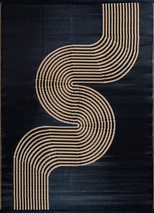 Nazar Rugs Alfombra exterior reversible dise&ntilde;o de olas - negro - 180x280 cm