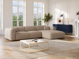 Vente-Unique Grande divano angolare destro convertibile express in velluto a coste sottili beige POGNI