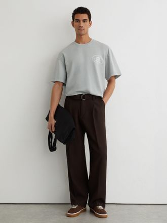 Reiss Powder Blue Monogram-print Pigment-dyed Relaxed T-shirt, Xxl