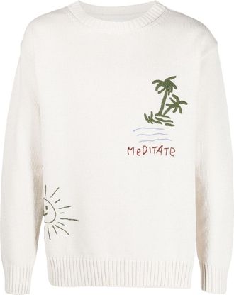President's logo-print knitted sweatshirt - men - Polyester/other fibers/Cotton - S - Neutrals