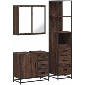 vidaXL Vidaxl - Set De Muebles Ba&ntilde;o 3 Pzas Madera Contrachapada Roble Marr&oacute;n