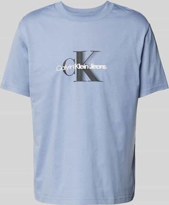 Calvin Klein Jeans T-Shirt mit Label-Print und Rundhalsausschnitt in Hellblau, Größe L