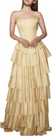 Alyce Paris Ruffle Satin Ballgown In Yellow