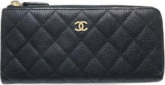 Chanel Matelasse Black Grained Calfskin Long Wallet (Bi-Fold) (Pre-Owned)