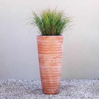 PRIMROSE Terracotta Red Tapered Tall Outdoor Cylinder Planter Drainage 100cm