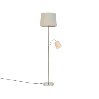 QAZQA Qazqa Lampada Da Terra Con Braccio Flessibile Retro - Classico - Tessuto,acciaio - Grigio/acciaio - Oblungo E27 Max. 1 X 9 Watt