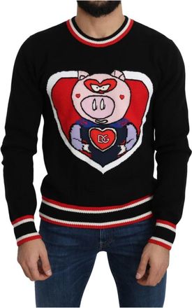 Dolce & Gabbana Trui met ronde hals - Heren - Cashmere truien - Zwart - M - Wol - Truien & Vesten