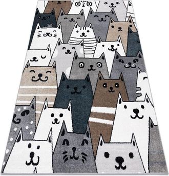 RugsX Rugsx - Alfombra Fun Gatti Para Ni&ntilde;os, Gatos Animales Vistoso Multi Grey 140x190 Cm