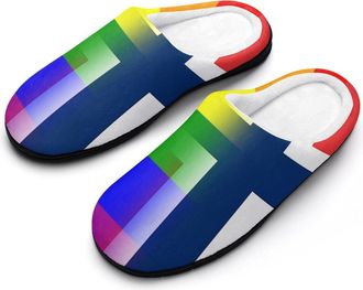 Generic LGBT Gay Norway Flag Mens House Slippers Memory Foam Washable Cotton Slip on Home Shoes