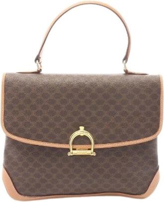 Celine Pre-owned Macadam Coated Canvas Handbag - Dames - Vintage Handtas - Bruin - ONE Size - Leer - Vintage
