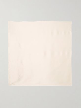 Another Tomorrow Foulard In Raso Con Logo Ricamato - Crema