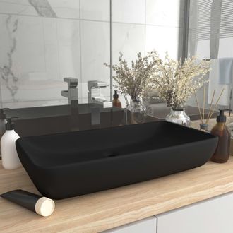 Berkfield Home Luxury Basin Rectangular Matt Black 71x38 cm Ceramic