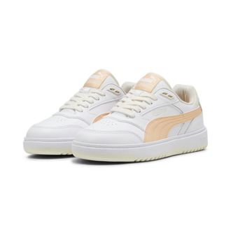 Puma Sneaker PUMA DOUBLECOURT, Damen, Gr. 38,5, weiss (puma wei&szlig;, peach fizz, sugarot almond), Leder, Synthetik, mehrfarbig, Schuhe Sneaker