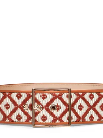 Max Mara Raffia-Effect Diamond Pattern Belt - Multicolor