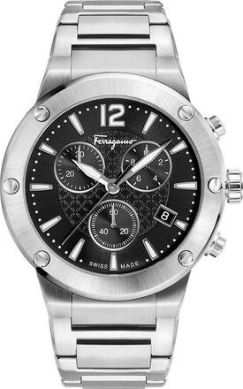 Ferragamo Salvatore Ferragamo F80 Chronograph Bracelet Watch, 44mm in Silver/Black/Silver at Nordstrom Rack