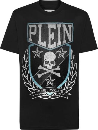 Philipp Plein T-shirt Ronde Hals SS Met Patch Skull&Bones - Heren - T-shirts - Zwart - 4XL - Katoen - Tops