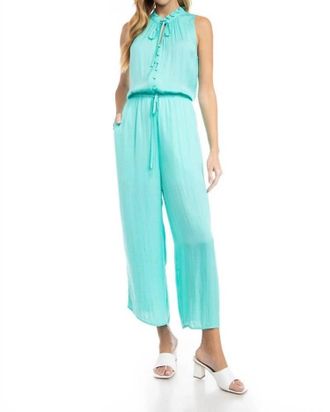 Naked Zebra Button Down Jumpsuit With Frill Neck Detail In Ice Green