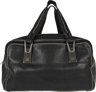 Chanel Vintage Bowler Lambskin Black Leather Handbag (Pre-Owned)