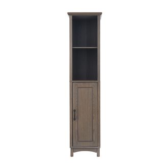 Teamson Home Torre De Almacenaje De Mdf Marr&oacute;n Con Estantes, La Columna De Almacenamiento De Ba&ntilde;o De Madera Russell, Con Acabado En Roble Envejecido, Su Dise&ntilde;o Con