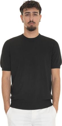 Gran Sasso Round-neck Knitwear, male, Black, 2XL, Short Sleeve Cotton Pullover