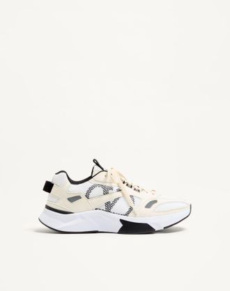 Valentino Garavani Demivee trainer in mesh fabric with suede inserts Man WHITE/GREY 39.5