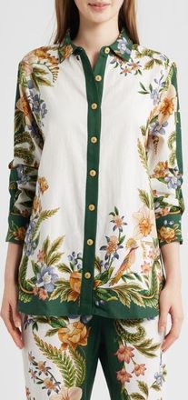 Farm Rio Sand Nature Linen Blend Button-Up Shirt in Nature Sand at Nordstrom, Size Xx-Small