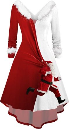 Generic Christmas Dresses for Women UK V Neck Winter Xmas Santa Reindeer Snowflake Christmas Tree Printed Causal Dress Christmas Bodycon Swing Dress (3-White-