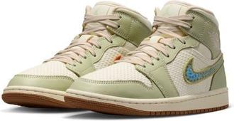 Nike Jordan Air Jordan 1 Mid SE Basketball Sneaker in Olive Aura/Blue/Pearl White at Nordstrom, Size 11.5