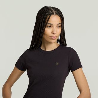 G-Star T-Shirt G-STAR Rib Cap Sleeve, Damen, Gr. L (40), schwarz (dk schwarz), Rippstrick, Obermaterial: 94% Baumwolle, 6% Elasthan, unifarben, slim fit norm