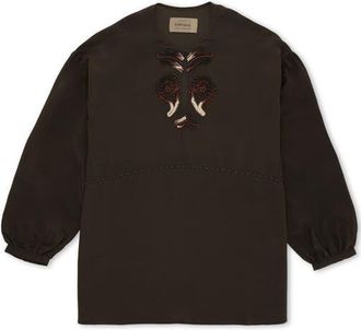Fortela Bohemian Embroidered Silk Blouse in Brown at Nordstrom, Size 38 Eu