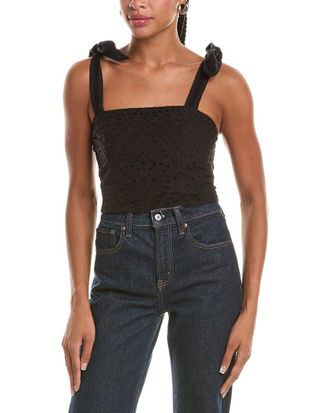 Alice & Olivia Alice + Olivia Marinda Embroidered Foldover Top
