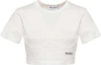 The Attico Logo-print Cropped T-Shirt - Dames - T-shirts - Wit - S - Katoen - Tops
