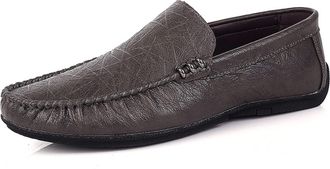 Generic Mens Loafers Shoe PU Embossed Round Toe Stitching Details Slip Resistant Flat Heel Flexible Comfortable Driving Party Slip-ons(Grau,6.5 UK)