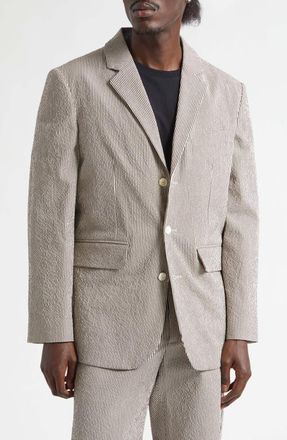 Bode Caf&eacute; Stripe Cotton Stretch Seersucker Sport Coat in Brown White at Nordstrom, Size 40