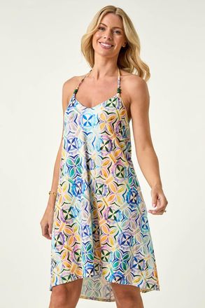 Roman Abstract Halter Neck Stretch Dress