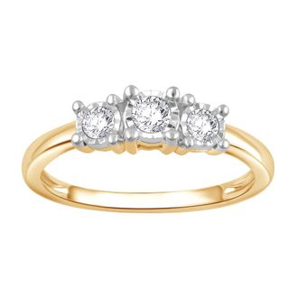 DiamondMuse 0.25 cttw Yellow Gold Plated Over Sterling Silver 3 Stone Diamond Engagement Ring for Women (I-J, I2-I3)