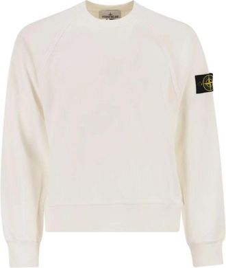 Stone Island Katoenen sweater met ronde hals en afneembare badge - Heren - Sweatshirts - Wit - S - Katoen - Hoodies & sweatvesten